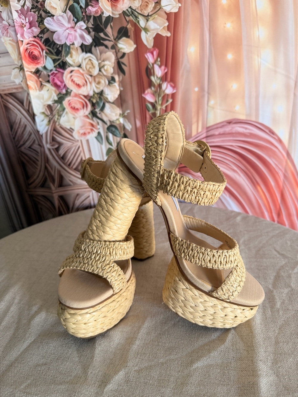 Gianni Bini Strappy Woven Platform Sandals - Tan